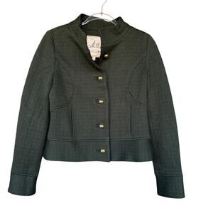 Milly Jacket Womens Small Green Wool Blend Stand Collar Gold Buttons Made in USA